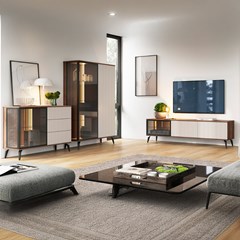 Showcase Sideboard with Drawers – Cashmere & Walnut