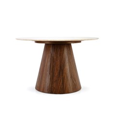 Travertine Round Dining Table - Walnut Base (4-Seater)