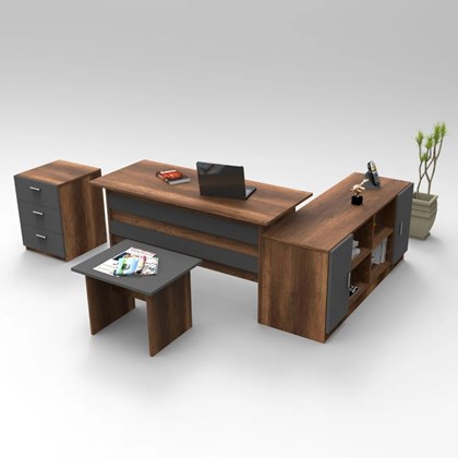 Office Furniture Set of 4 - Dark Oak & Grey