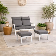 Set  White & Grey Recliner Sofa and 2 Ottoman