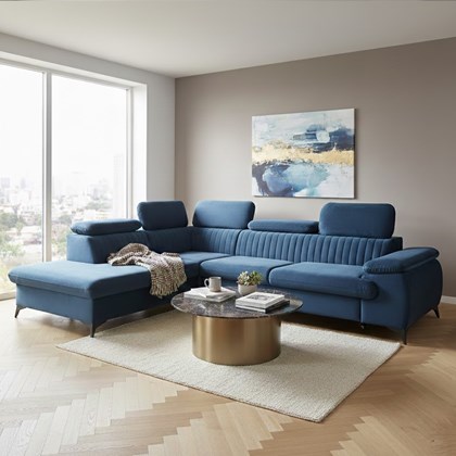 Corner Sofa Bed with Chaise Left 275cm – Blue