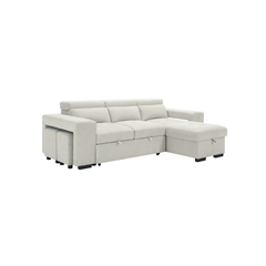 Reversible Corner Sofa Bed with Storage & 2 Ottomans - Beige
