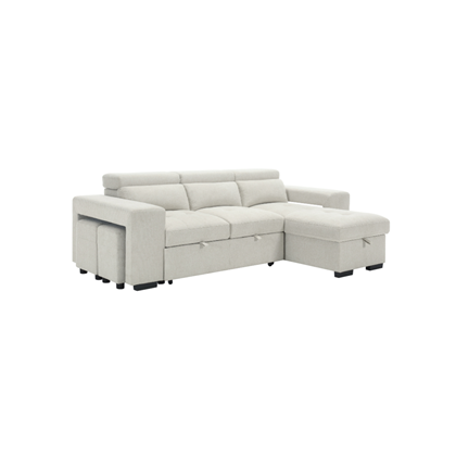 Reversible Corner Sofa Bed with Storage & 2 Ottomans - Beige