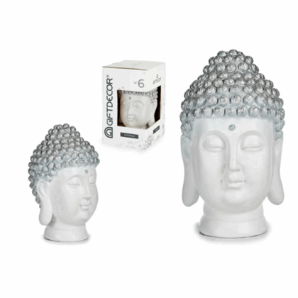 White-Silver Resin Buddha Head