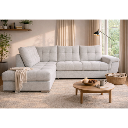 Sofa 3-Seater with Pull-Out Bed & Left Storage – Pale Grey