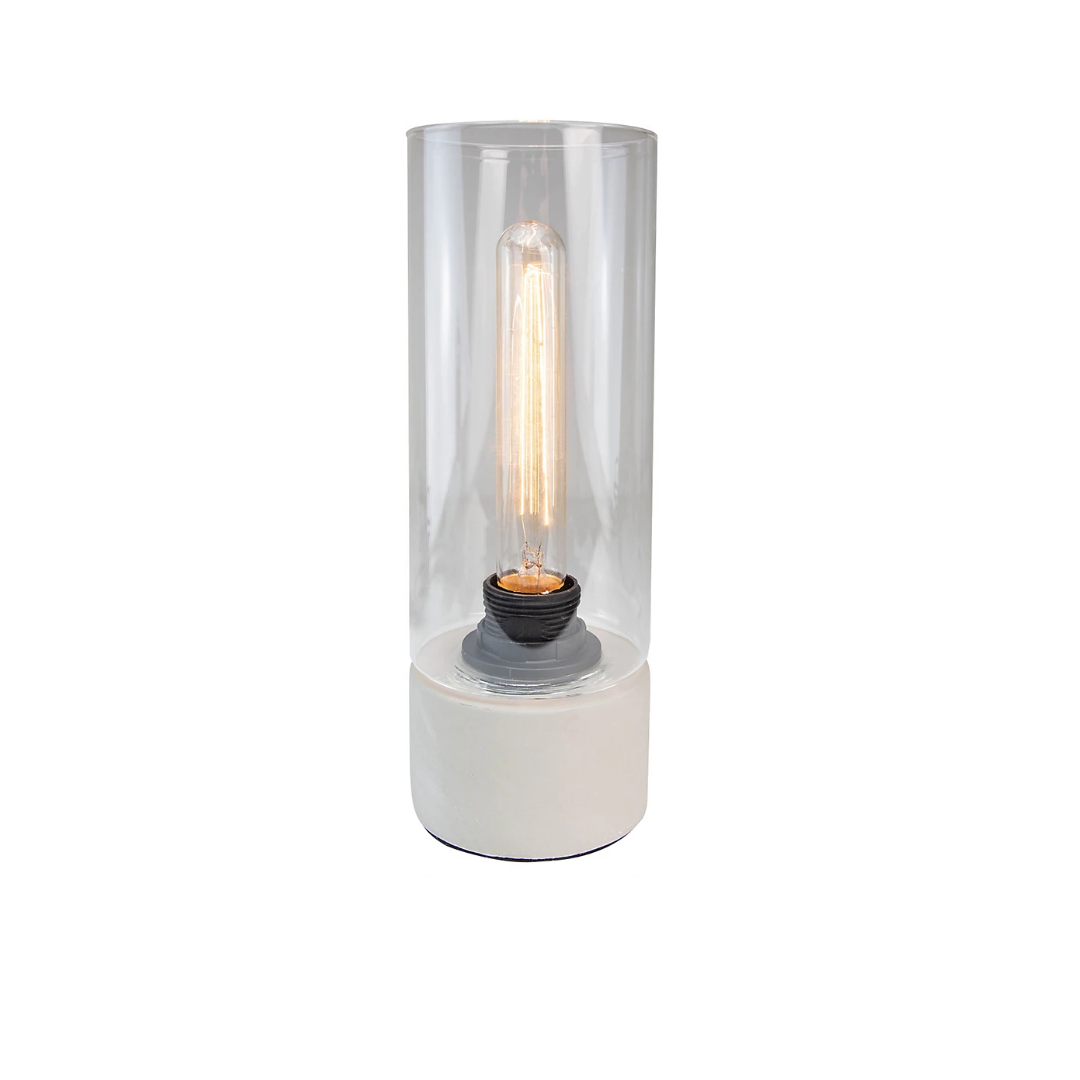Glass Shade Concrete Cylinder E27 Industrial Table Lamp