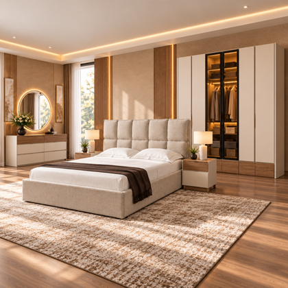 Bedroom Set 160x200 – Cream & Walnut