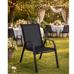 Dining Set - White Aluminium & Glass Table 100x100x74 + 4 Black Garden Armchairs
