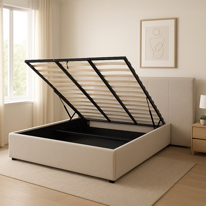 Upholstery Bed with Gaslift  180 x 200cm - Cream