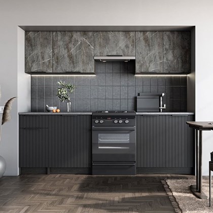 Kitchen Furniture Set - Grey Marble Effect Black