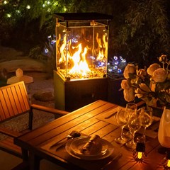 Square Fire Pit With Glass Top In Matt Black