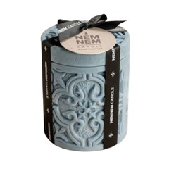 Maltese Tile Small Cylinder Candle Jar - Blue Cotton Flower