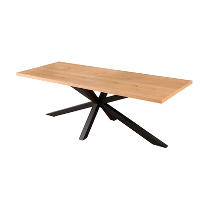 Rectangular Oak Veneer Dining Table with Black Metal Cross Legs – 220 cm