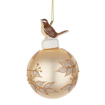 Frond Gold Glass Ball with Bird 8cm