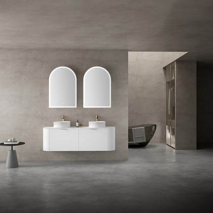 Bathroom Vanity Unit Matt White 150x41cm - White Porcelain Slab