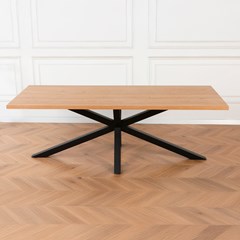 Rectangular Oak Veneer Dining Table with Black Metal Cross Legs – 220 cm