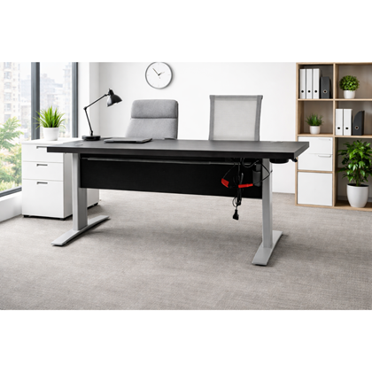 Desk with Black Panel and Height Adjustable Legs