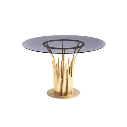 Dining Table Gold Steel Glass with Glass Top