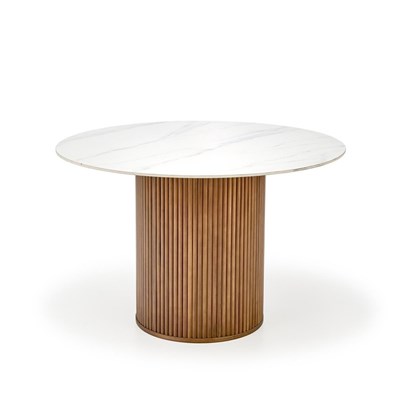 Round Dining Table - White Marble & Walnut