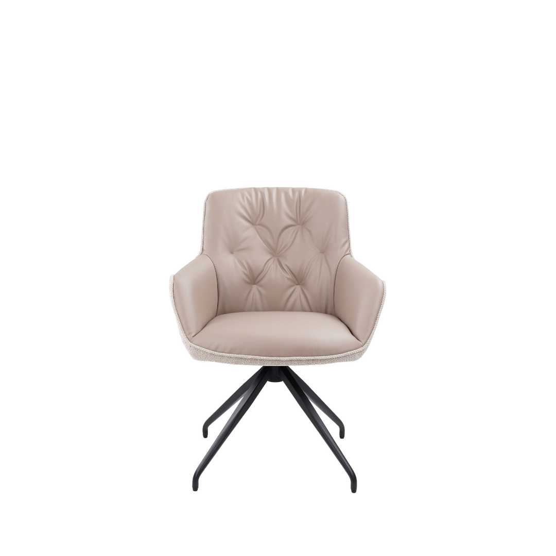 Swivel Dining Chair – Leather Taupe & Light Grey Fabric