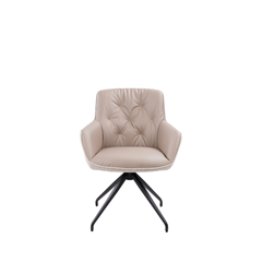 Swivel Dining Chair – Leather Taupe & Light Grey Fabric