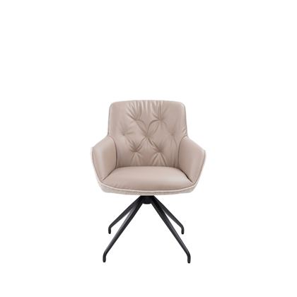 Swivel Dining Chair – Leather Taupe & Light Grey Fabric
