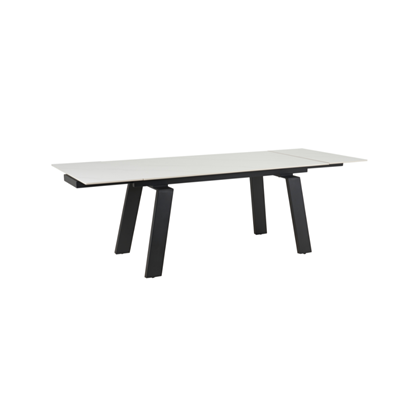 Extendable Dining Table - White Marble Ceramic Top with Black Frame