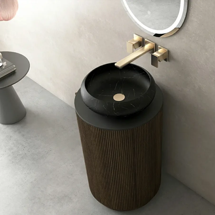 Bathroom Vanity – Black Walnut/Black Ceramic and Mirror