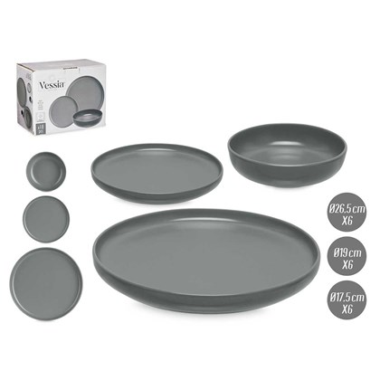 Set of 18 pcs Stoneware Dinnerware Dark Grey