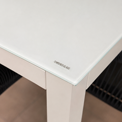 Dining Set - White Aluminium & Glass Table 100x100x74 + 4 White Dining Chairs