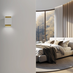 Square Dual-Light Wall Lamp – White & Gold Finish