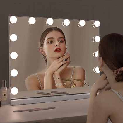 14 Bulbs LED Makeup Mirror with Adjustable Brightness & 3 Color Mode 600x500mm with base