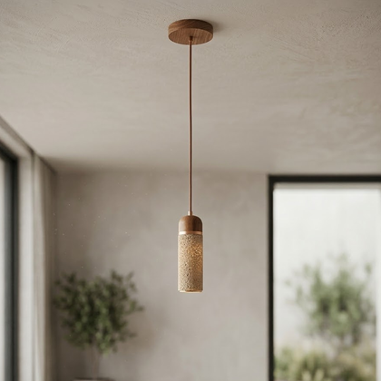 Pendant Light – Natural Stone & Brown Wood