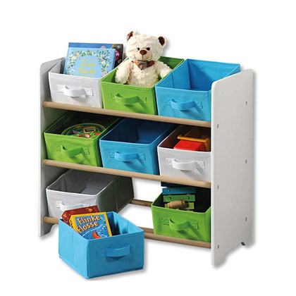 Childrens White Storage Shelf - Blue Green and White