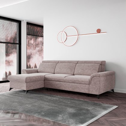 Sofa LH with Adjustable Headrests & Storage -  Grey