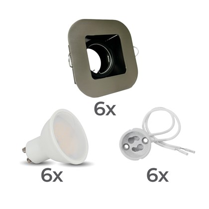 Complete Set of 6 Square Downlights GU10 4.5W-Metalic Grey