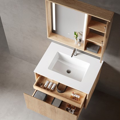 Bathroom Vanity Unit Walnut with Rectangular Basin