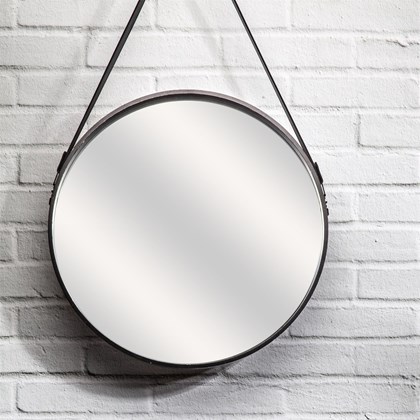 Round Mirror With Black PU Handle 50CM