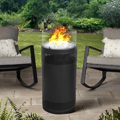 Round Fire Pit With Glass Top In Matt Black