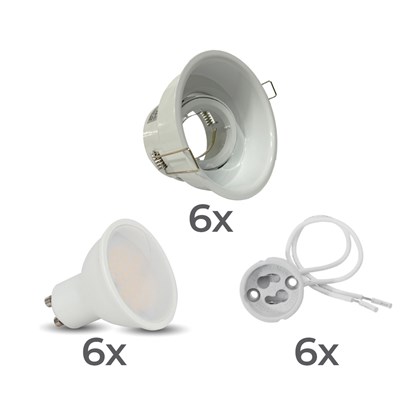 Complete Set of 6 Downlights GU10 4.5 3000K - White