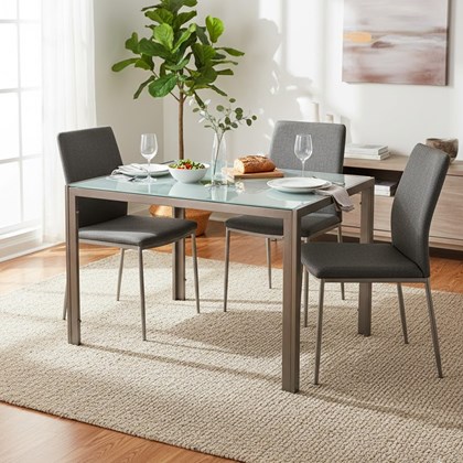 Dining Table – Tempered Glass & Beige Metal