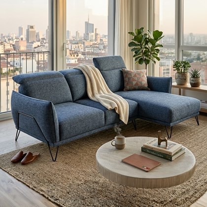 Sofa 2-Seater Large Lateral + Chaise Longue Right – Denim Blue