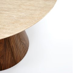 Travertine Round Dining Table - Walnut Base (4-Seater)