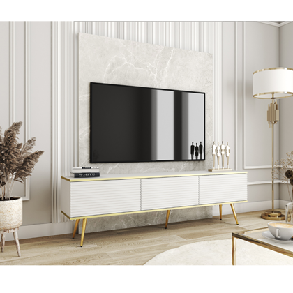TV Unit MDF with Gold Legs – White