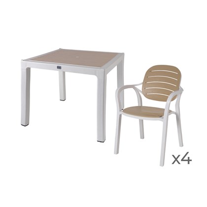White Cappuccino Table and 4 Armchairs Set