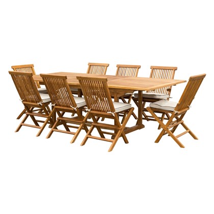 Extendable Rectangular Teak Table with 8 Chairs