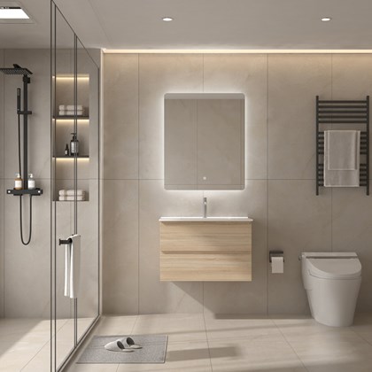 Bathroom Vanity Unit Oak/White - Integrated Ceramic Basin 81x54cm
