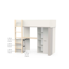 Loft Bed with Desk, Storage & Mirror – Beige & Grey