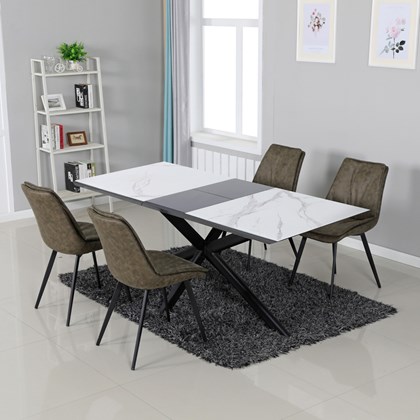 Extendable Dining Table White Ceramic Black