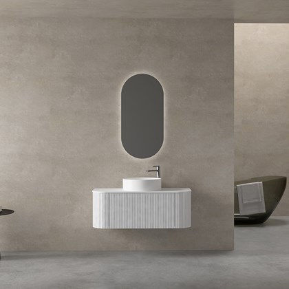 Bathroom Vanity Unit Matt White 100x36cm - Round Ceramic Basin
